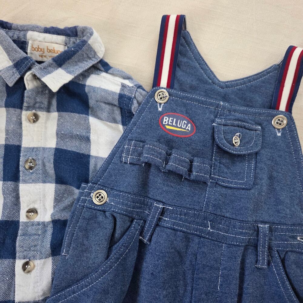 Vintage Matching Overalls + Shirt 24 months